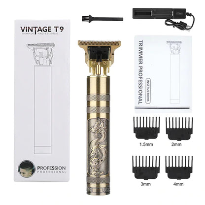 Vintage T9 Dragon Cordless Hair Trimmer – Professional Zero-Gap T-Blade (Gold Edition)