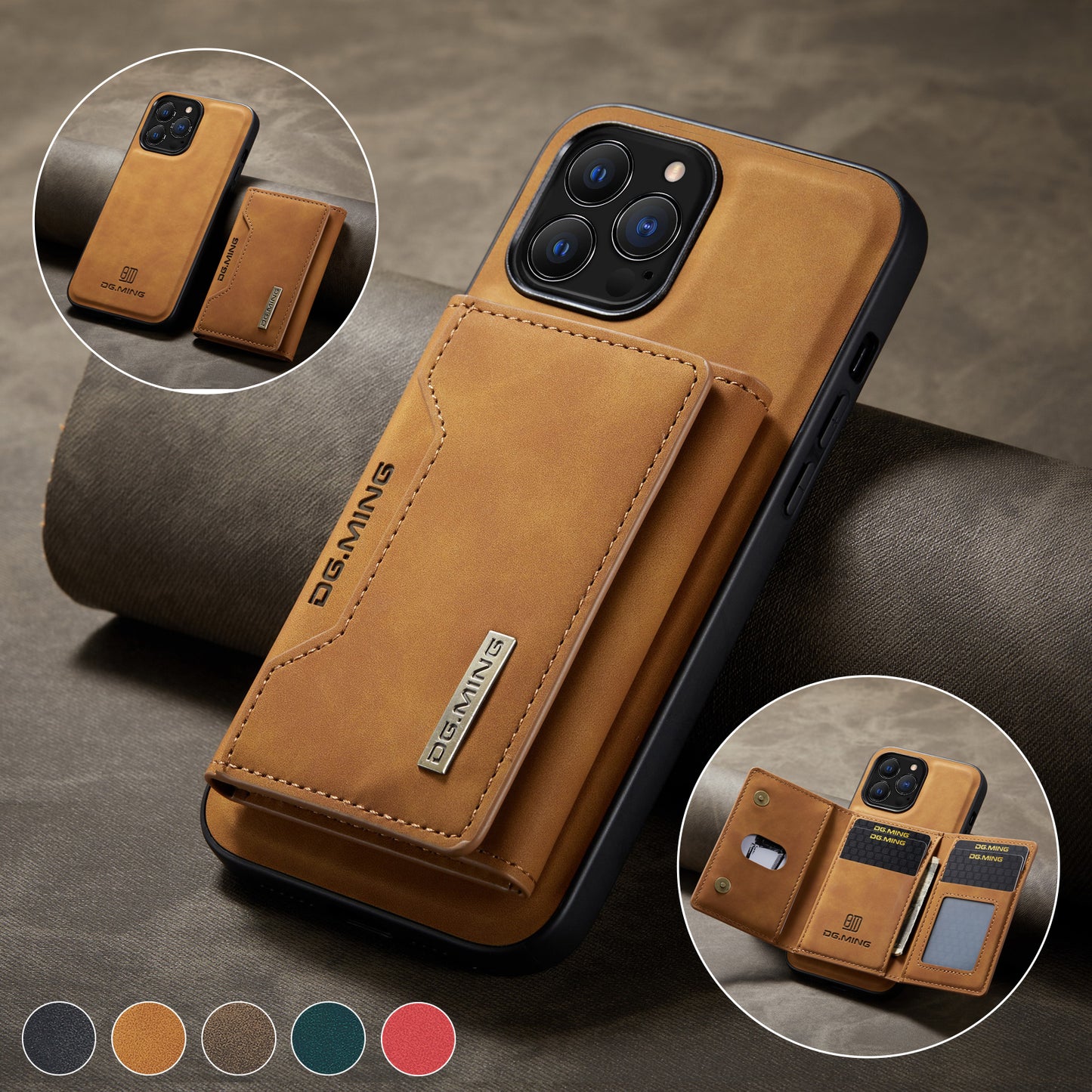 Detachable iPhone Leather Wallet Case – Magnetic Card Holder Flip Cover with Premium PU Leather
