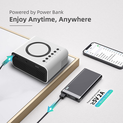 Mini LED Projector YT300 1080P Wireless | Power-Bank Powered Portable Home Cinema Projector for iPhone & Android