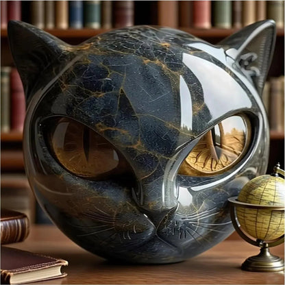 Black Cat Stone Figurine with Amber Eyes | Luxury Marble-Effect Guardian Sculpture Gift