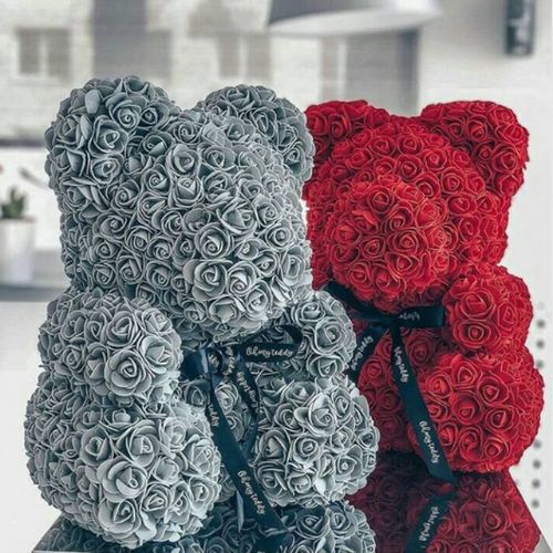 40 cm Rose Bear Teddy – Handmade Artificial Rose Flower Bear with Gift Box, Perfect Romantic Gift for Her