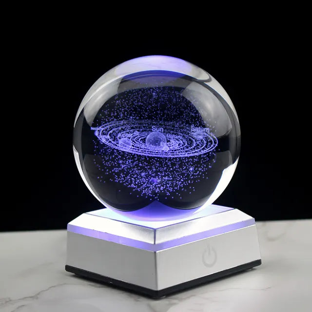 3D Solar System Crystal Ball with LED Light Stand | Galaxy Planet Night Light Gift