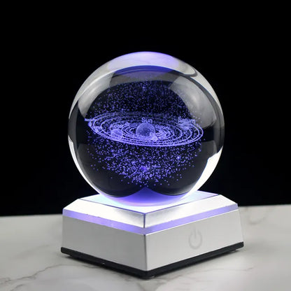 3D Solar System Crystal Ball with LED Light Stand | Galaxy Planet Night Light Gift