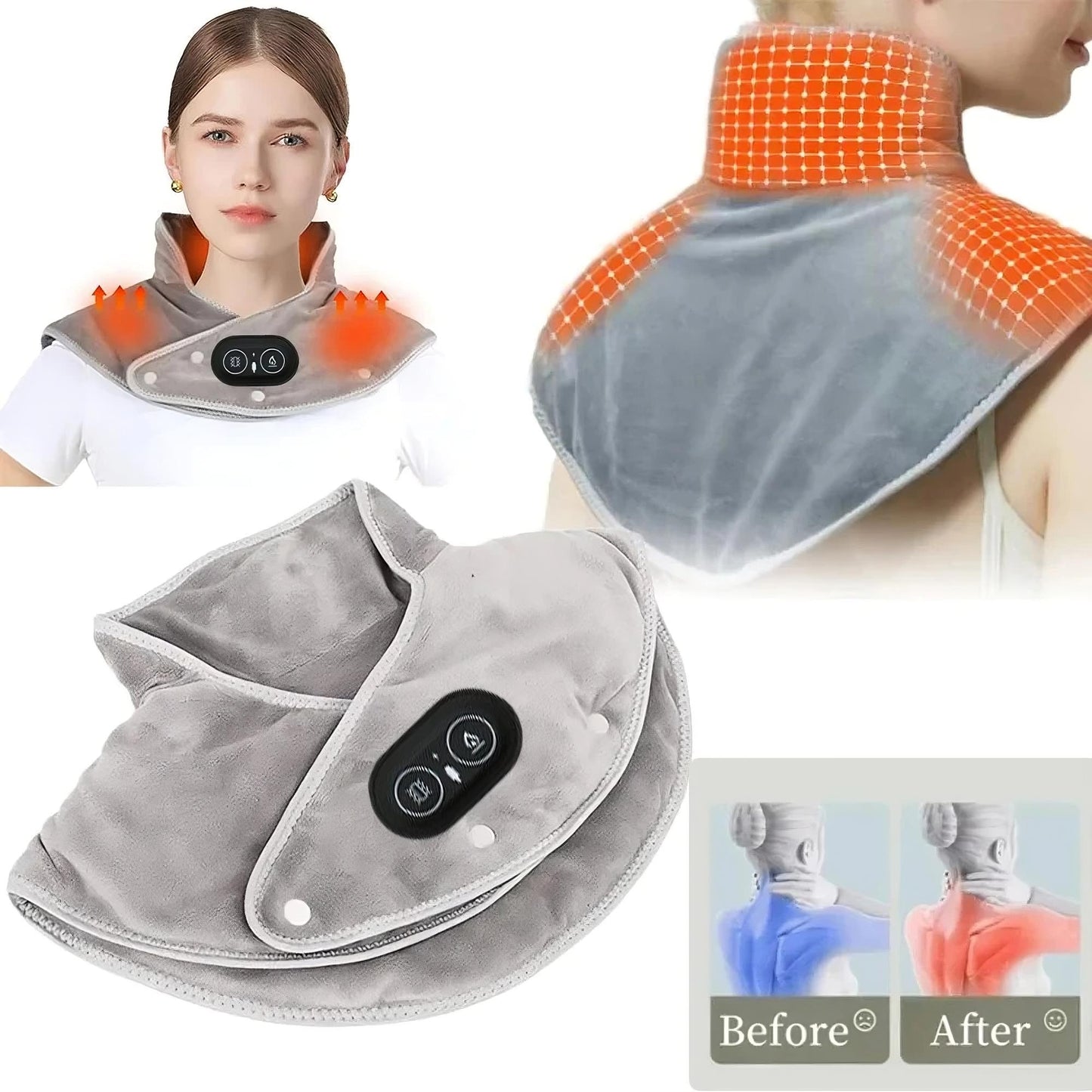 Electric Heated Neck & Shoulder Pad – USB Powered Heating Wrap with Vibration Massage, 3 Heat Levels