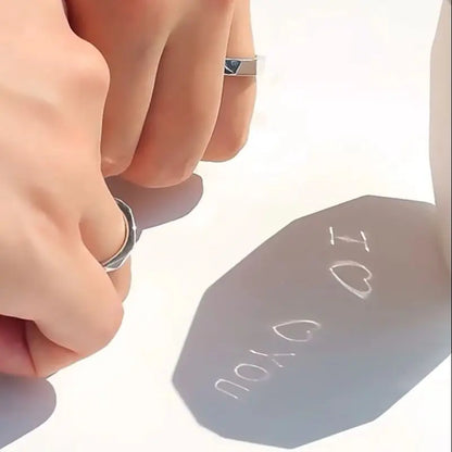 925 Sterling Silver I Love You Projection Couple Rings – Hidden Message Promise Rings for Him & Her – Romantic Gift