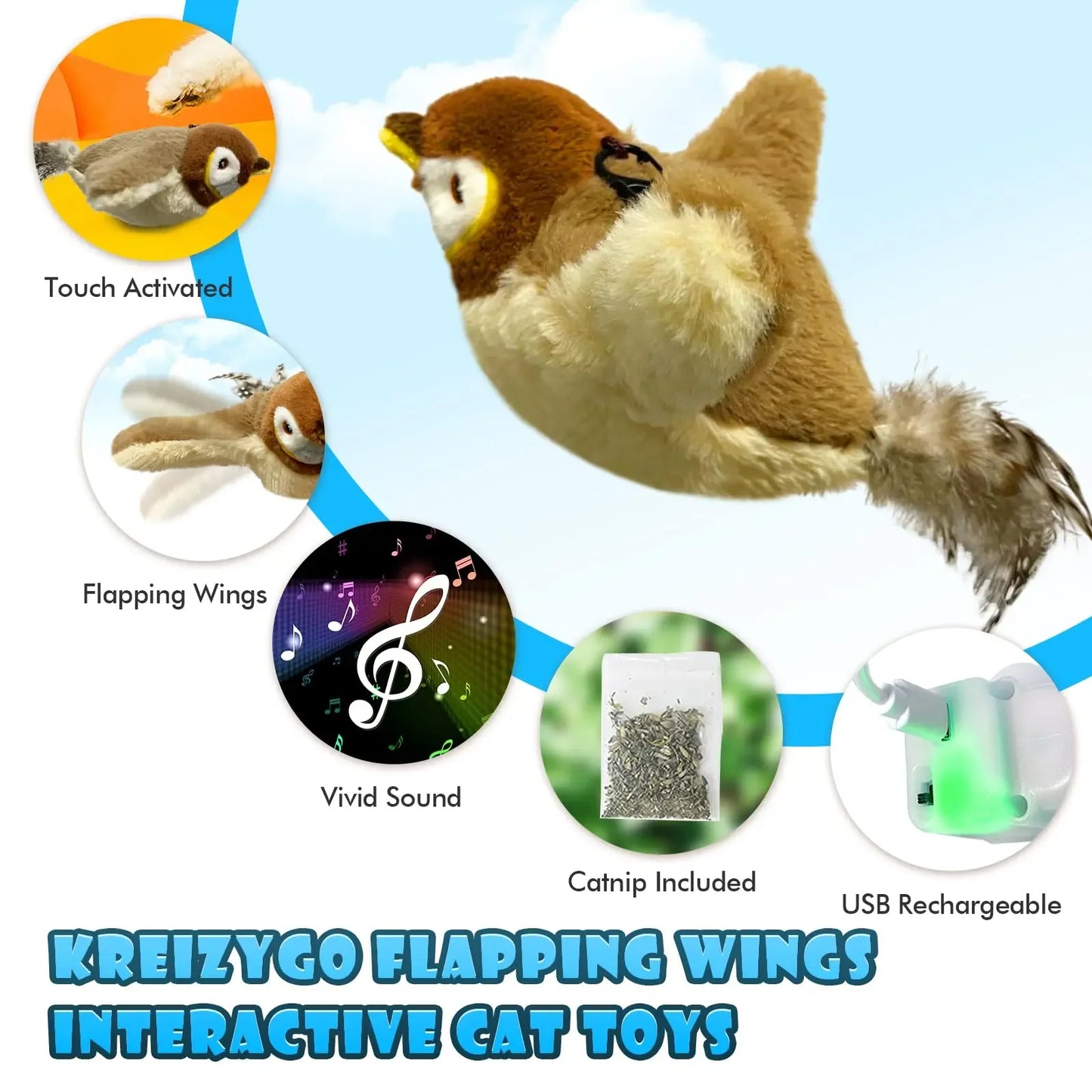 Interactive Flapping Bird Cat Toy with Sound & Catnip | Rechargeable Motion-Activated Plush for Cats Ready to copy-paste and make every cat owner buy it? 😻