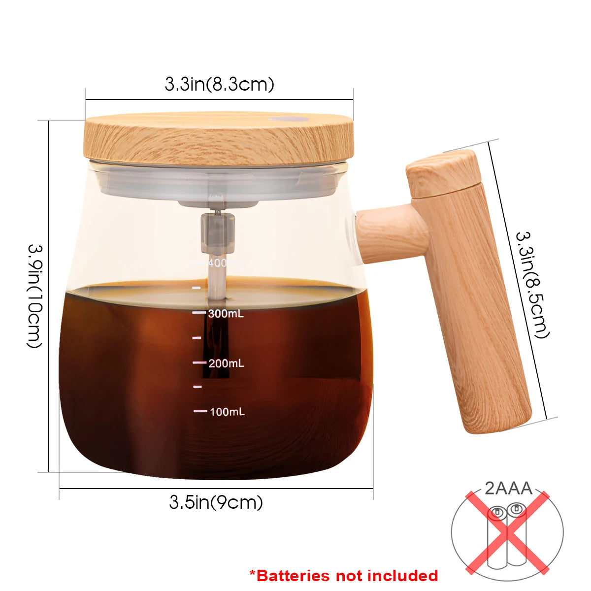 Self-Stirring Glass Coffee Mug 400 ml – Automatic Electric Mixing Cup with Wooden Handle