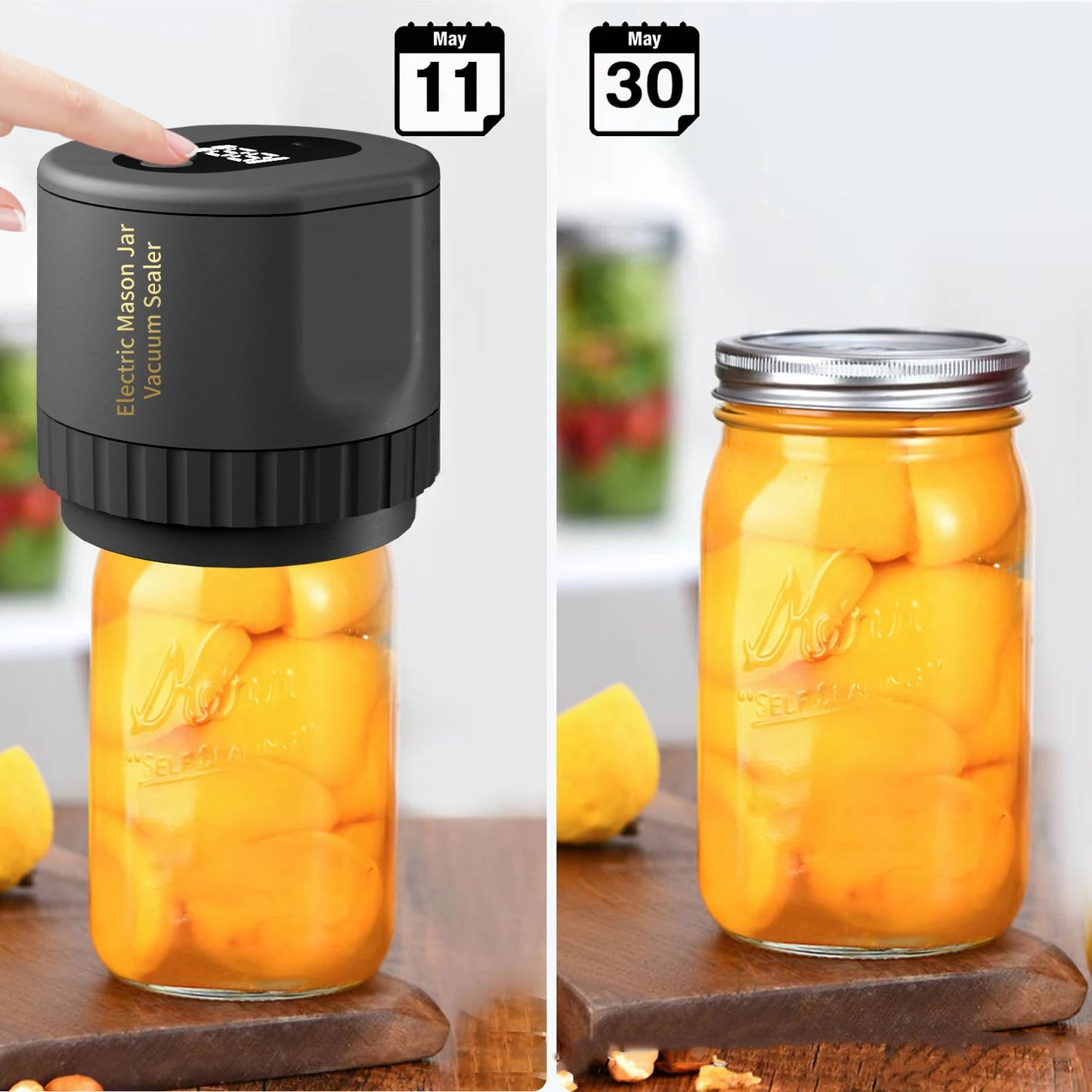 Electric Mason Jar Vacuum Sealer Kit – Cordless Automatic Food Saver for Wide & Regular Mouth Jars (Includes 10 Lids)