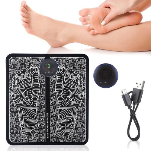 EMS Electric Foot Massager Mat – Portable USB Rechargeable Foot Stimulator Pad with Multiple Modes for Pain Relief