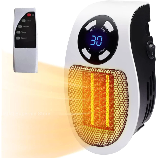 Wall Outlet Mini Heater with Digital Thermostat 15-32 °C | 350 W Quiet Plug-In Ceramic Space Heater