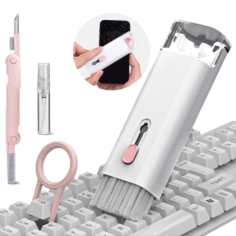 7-in-1 Electronics Cleaner Kit – AirPods, Keyboard, Phone, Laptop & Screen Cleaning Kit with Keycap Puller & Spray (Pink/White/Blue)