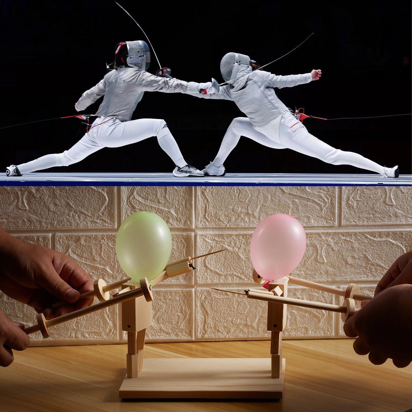 Balloon Fencing Game Wooden Fighters 200 Balloons | 2-Player Handmade Battle Toy for Parties & Kids