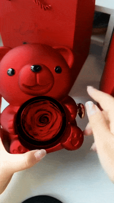 Eternal Rose Teddy Bear with Necklace – Luxury Rotating Jewelry Box Gift Set for Her (Valentine’s, Anniversary, Birthday)