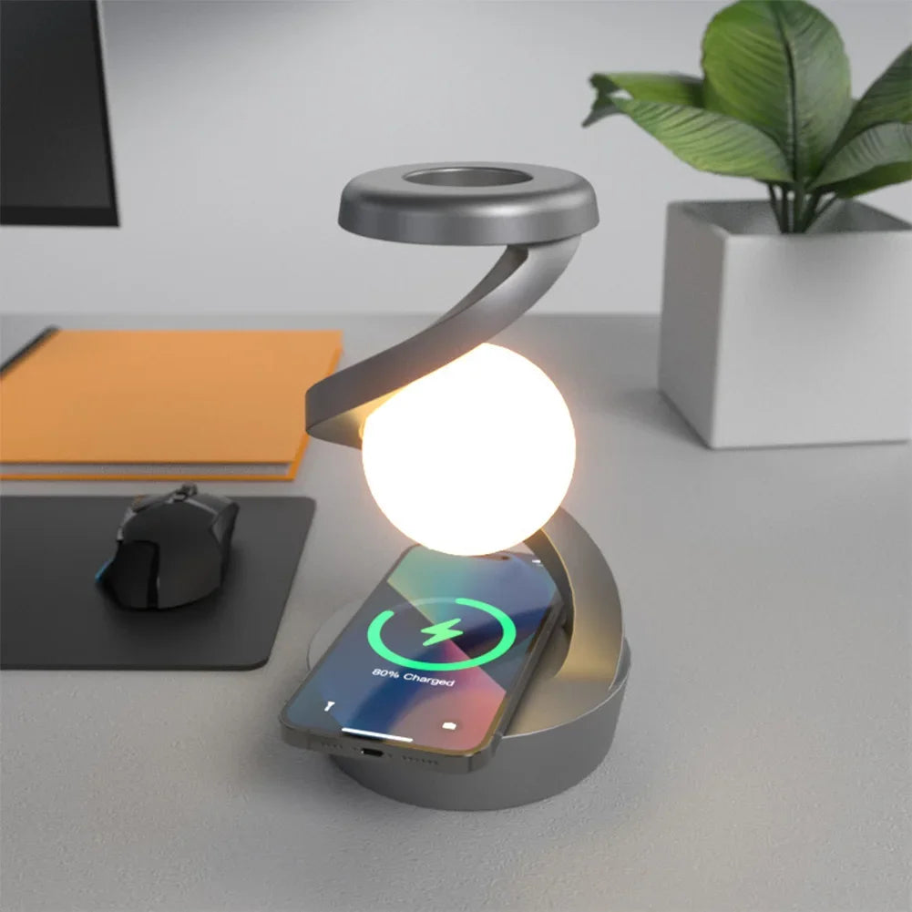 Anti-Gravity Floating Helix Lamp with 15W Wireless Charger | Levitating Moon LED Night Light