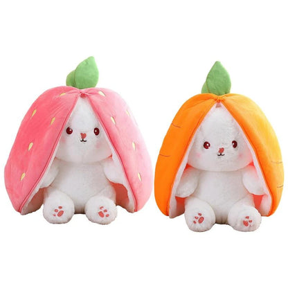Reversible Bunny Plush Strawberry & Carrot – Double-Sided Flip Toy for Kids & Gifts
