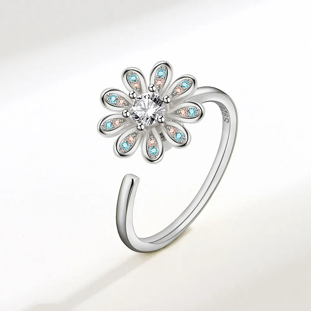 Fidget Spinner Anxiety Ring – Adjustable Crystal Stress Relief Ring for Women – Anti-Anxiety Jewelry Gift