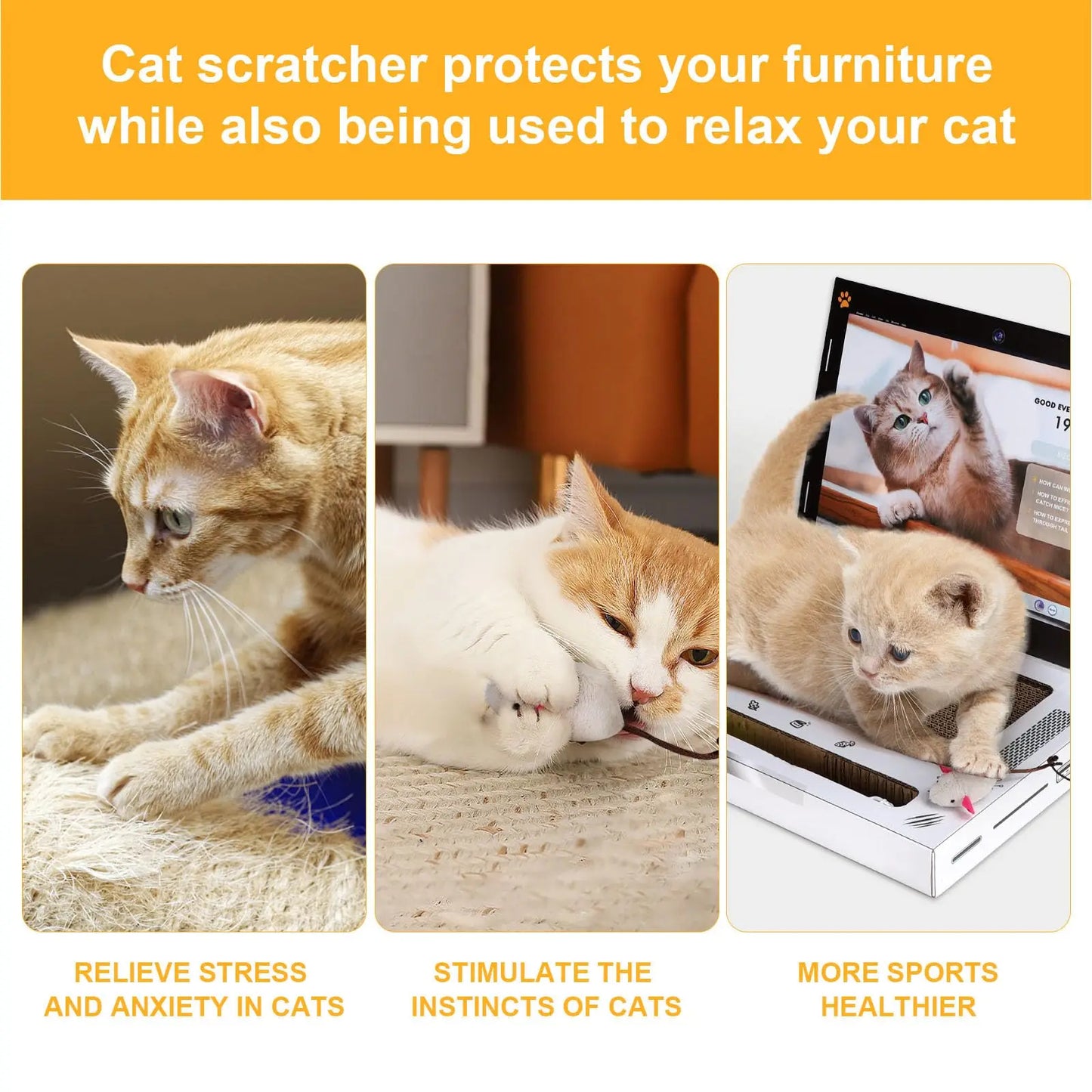Laptop Cat Scratcher with Mouse Toy & Ball Track | Funny Cardboard Cat Scratching Board