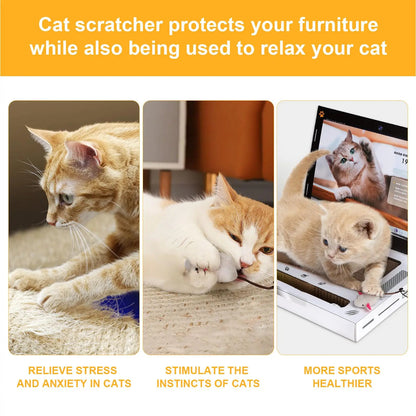 Laptop Cat Scratcher with Mouse Toy & Ball Track | Funny Cardboard Cat Scratching Board