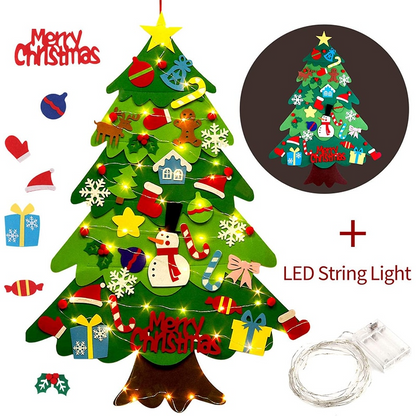 Kids DIY Felt Christmas Tree with LED Lights – 100 cm Wall-Mounted Toddler Tree + 30 Ornaments