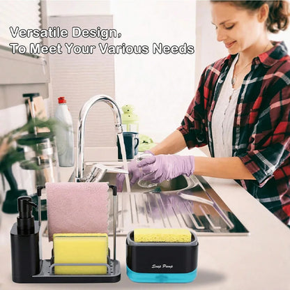 5-in-1 Kitchen Sink Organizer with Dual Soap Dispenser – Hand & Dish Soap Pump with Sponge Holder & Dishcloth Bar