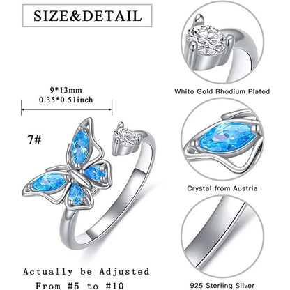 Fidget Spinner Anxiety Ring – Adjustable Crystal Stress Relief Ring for Women – Anti-Anxiety Jewelry Gift