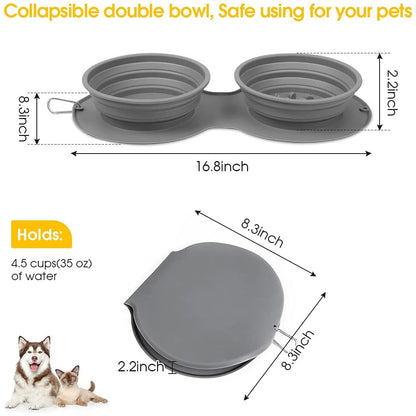 2-Pack Collapsible Slow Feeder Dog Bowls 900 ml | Foldable Travel Pet Bowl Set with Mat & Carabiner