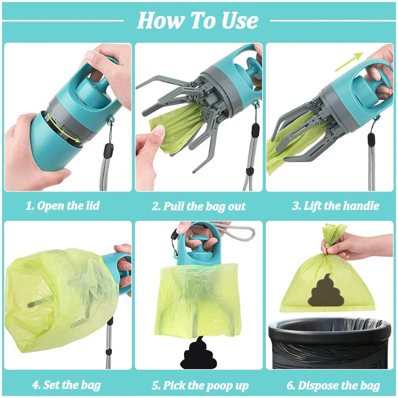 Portable 3-in-1 Dog Poop Scooper with Built-in Bag Dispenser & Odor-Proof Bin – Hands-Free Pet Waste Picker with Trigger Claw