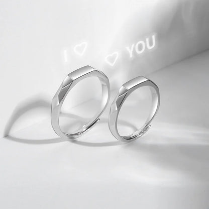 925 Sterling Silver I Love You Projection Couple Rings – Hidden Message Promise Rings for Him & Her – Romantic Gift