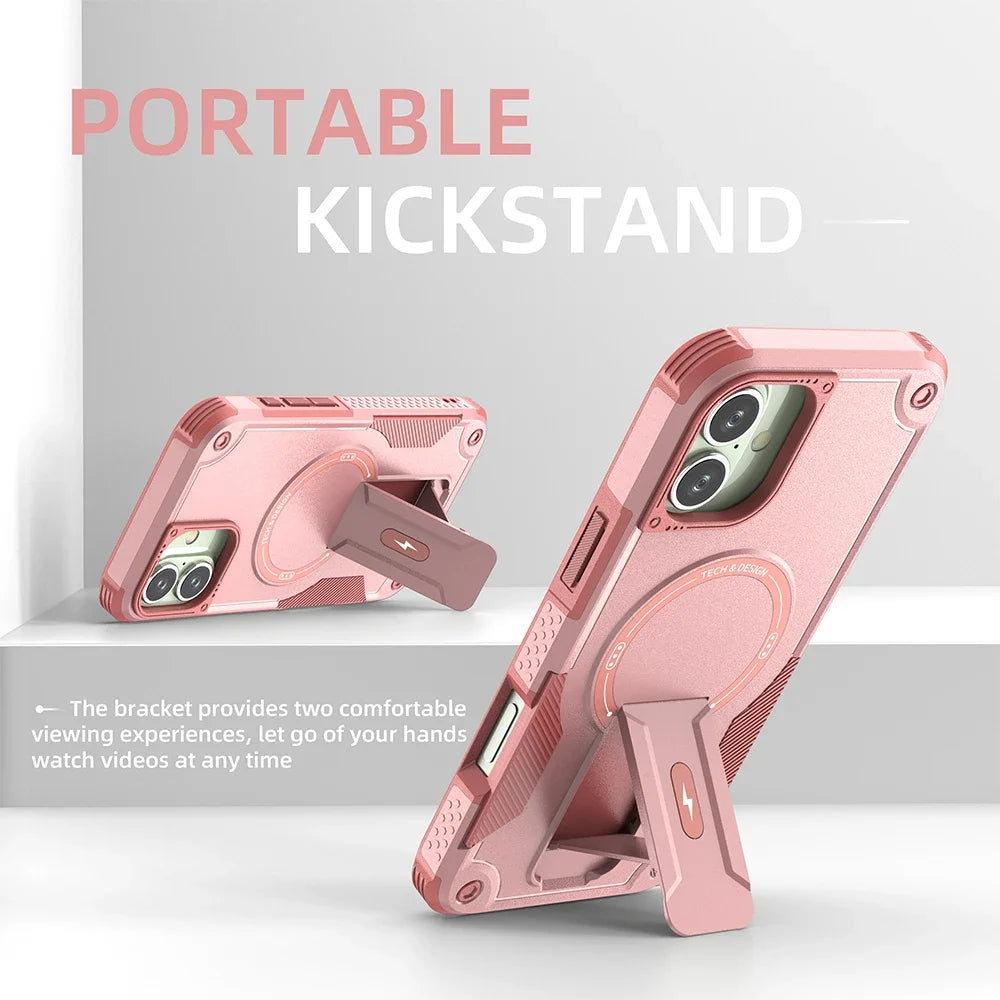 iPhone MagSafe Rugged Case with Hidden Foldable Kickstand – Military Grade Protection