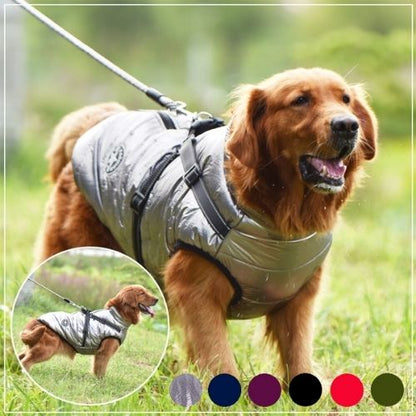 Waterproof Dog Harness Jacket – Winter Warm Fleece Lined Pet Coat with Built-In Harness for Small to Large Dogs