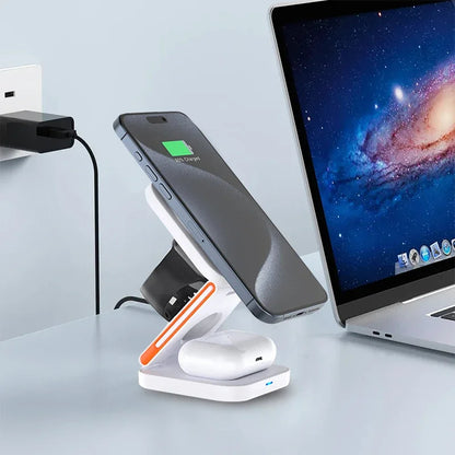 3-in-1 Foldable Wireless Charging Station – MagSafe Compatible Charger for iPhone, Apple Watch &amp; AirPods