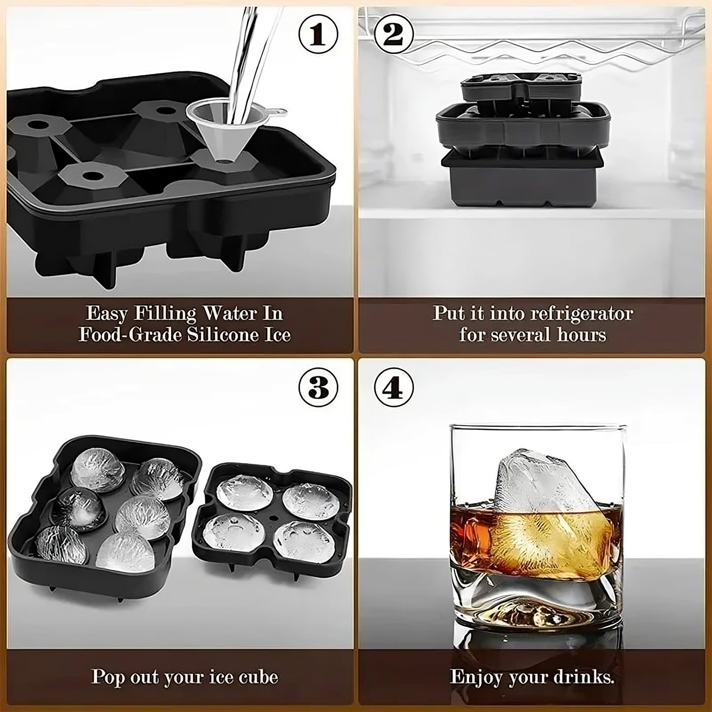 Crystal Clear Ice Ball Maker Set – Sphere, Cube & Diamond Silicone Ice Molds with Lids – Whiskey & Cocktail Ice Tray Gift