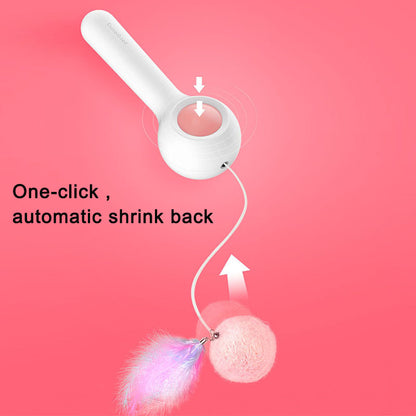 Retractable Cat Teaser Wand with Catnip Ball & Feather | One-Click Gravity String Toy for Cats