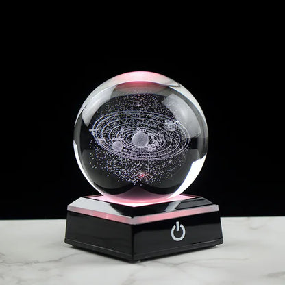 3D Solar System Crystal Ball with LED Light Stand | Galaxy Planet Night Light Gift