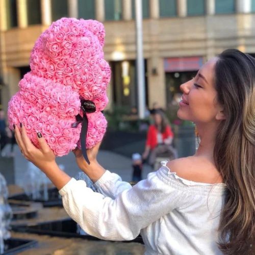 40 cm Rose Bear Teddy – Handmade Artificial Rose Flower Bear with Gift Box, Perfect Romantic Gift for Her
