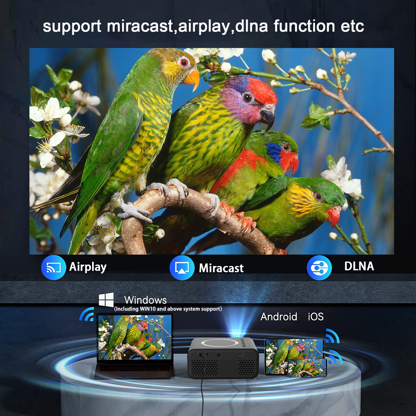 Mini LED Projector YT300 1080P Wireless | Power-Bank Powered Portable Home Cinema Projector for iPhone & Android