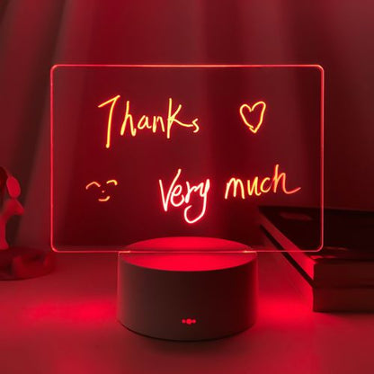 Rewritable LED Message Board Night Light – Acrylic Note Pad Lamp with 7 Colors, Touch Control for Kids Room & Home Decor