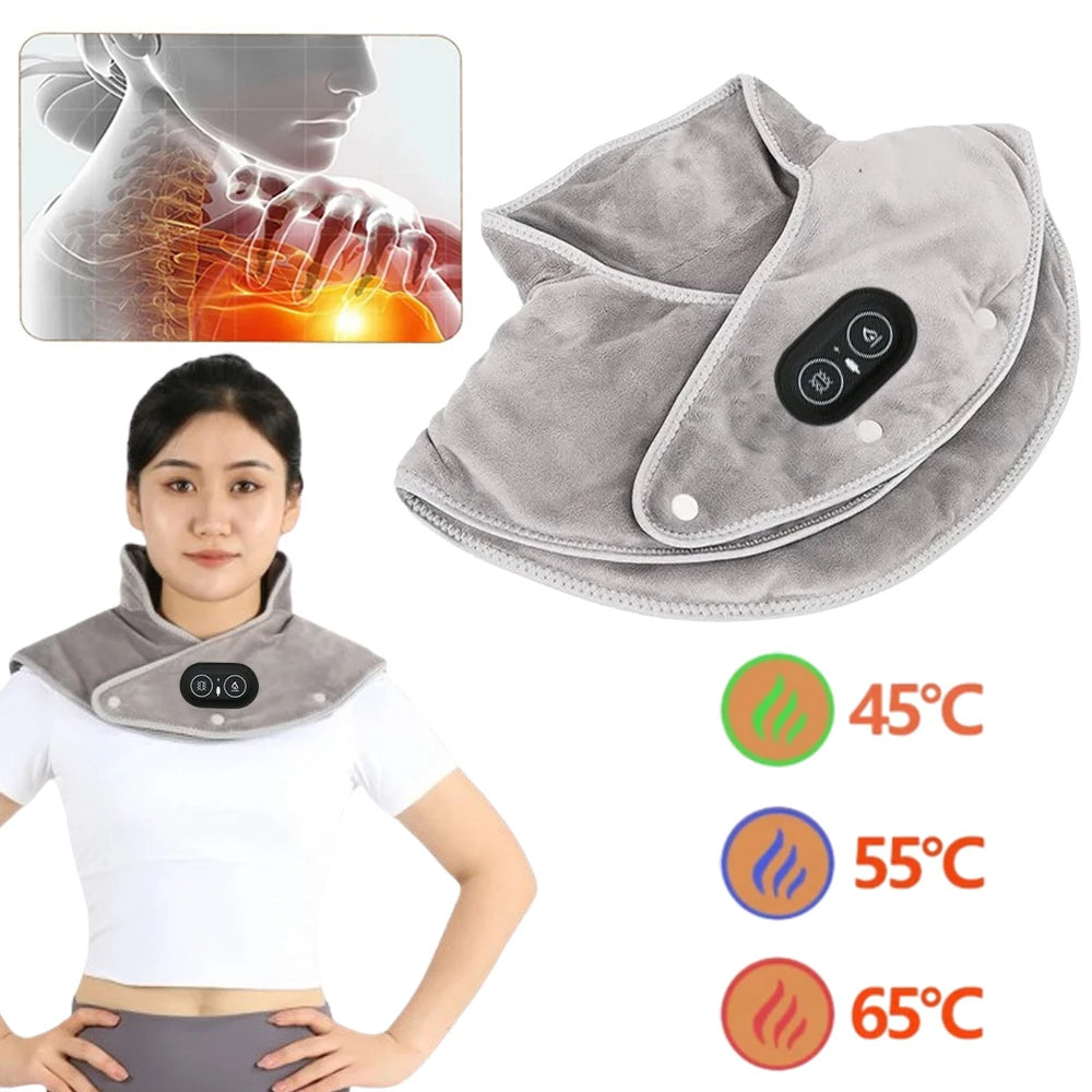 Electric Heated Neck & Shoulder Pad – USB Powered Heating Wrap with Vibration Massage, 3 Heat Levels