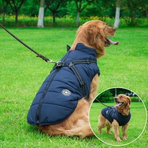 Waterproof Dog Harness Jacket – Winter Warm Fleece Lined Pet Coat with Built-In Harness for Small to Large Dogs