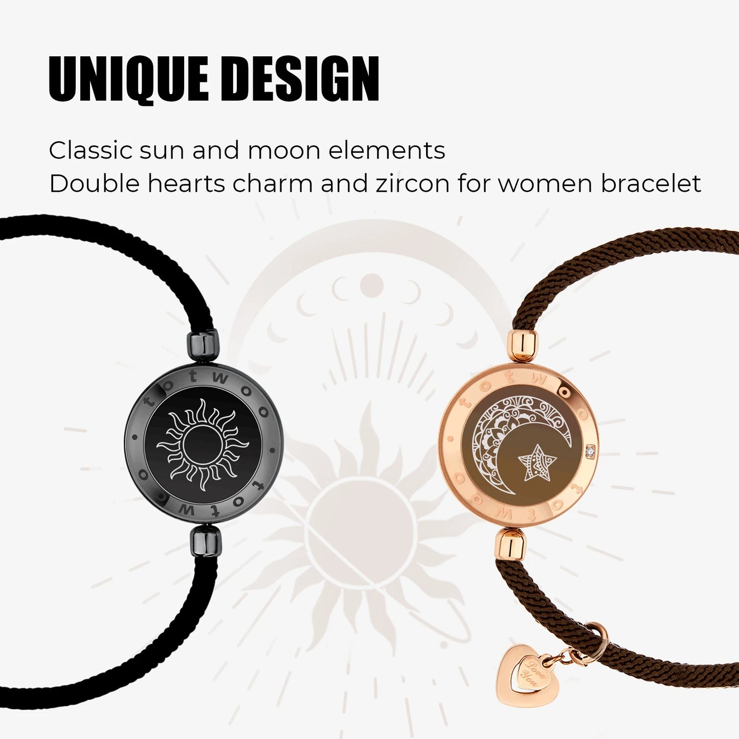 Totwoo Sun & Moon Long Distance Touch Bracelets – Smart Vibration Love Bracelets for Couples with App, Lights & Messages