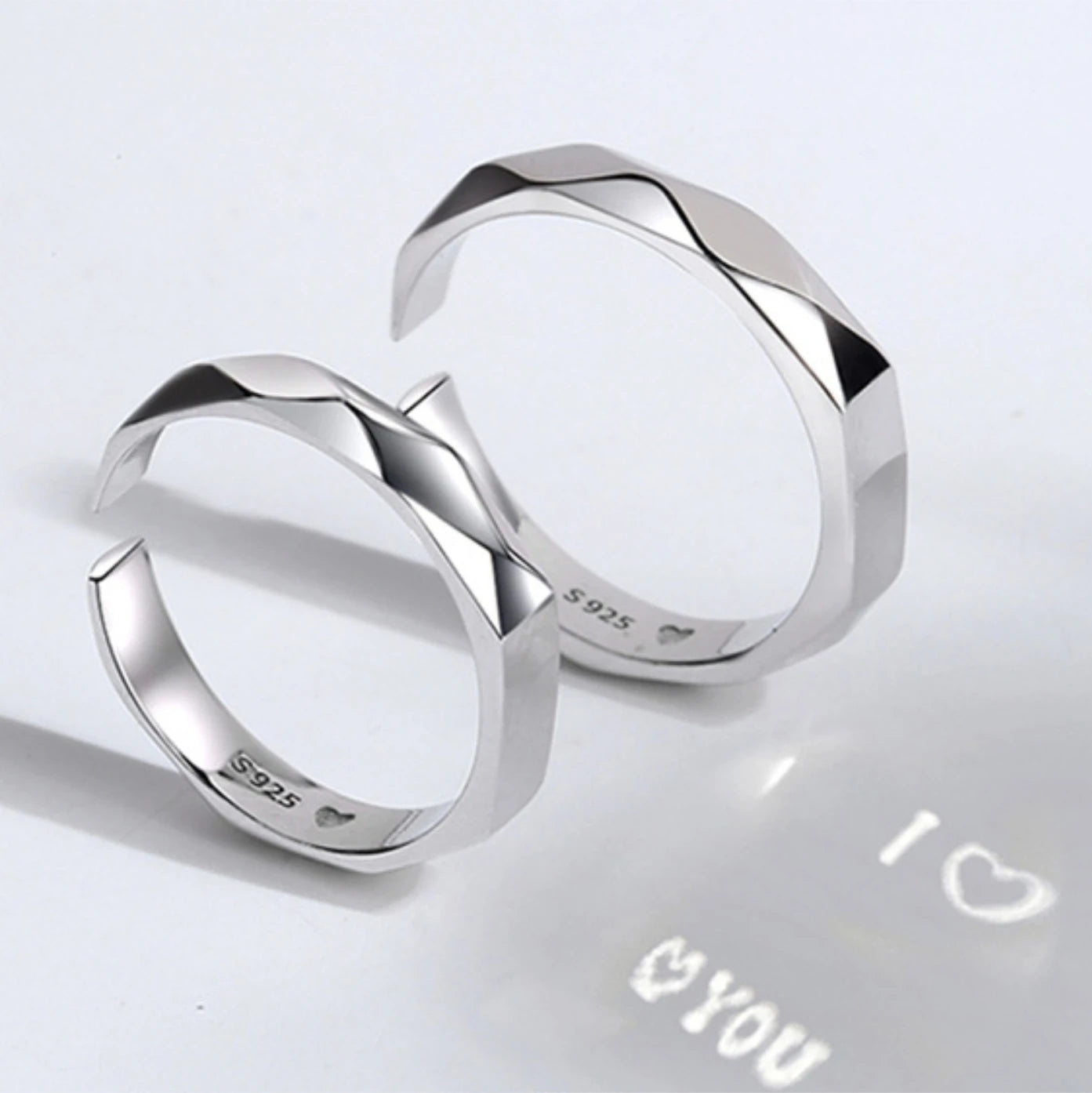 925 Sterling Silver I Love You Projection Couple Rings – Hidden Message Promise Rings for Him & Her – Romantic Gift