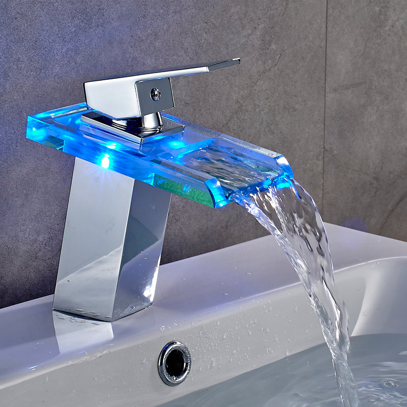 LED Waterfall Bathroom Faucet – Colour-Changing Temperature Indicator (Self-Powered, No Batteries)