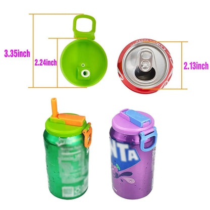 4-Pack Soda Can Lids with Silicone Straw – Spill-Proof Reusable Covers for Standard Cans