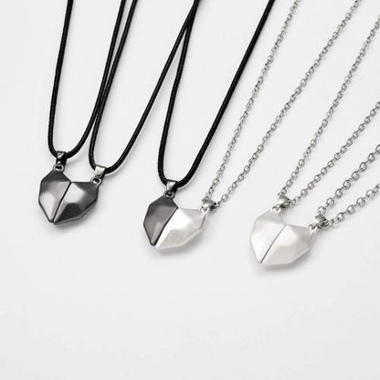 Magnetic Heart Couple Necklace Set | Black & White Attracting Hearts Pendant for Couples & Best Friends