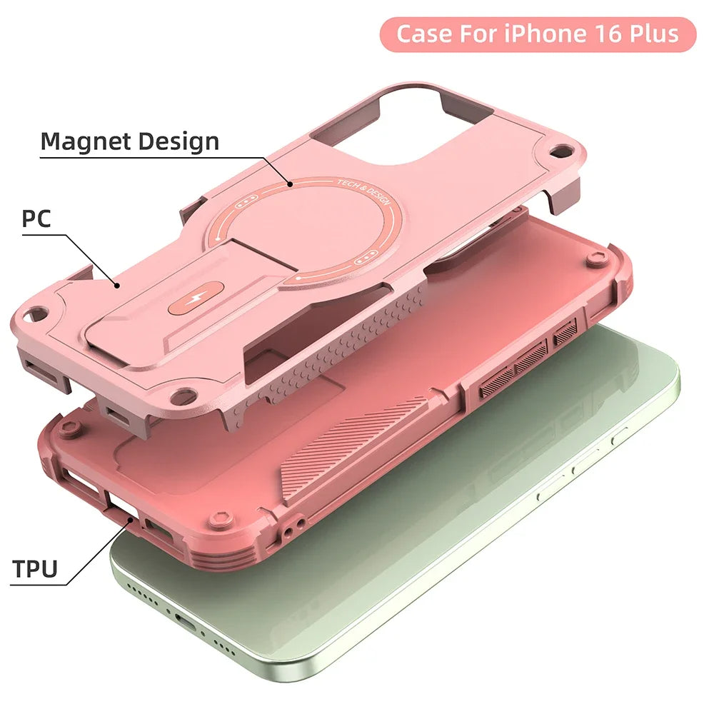 iPhone MagSafe Rugged Case with Hidden Foldable Kickstand – Military Grade Protection