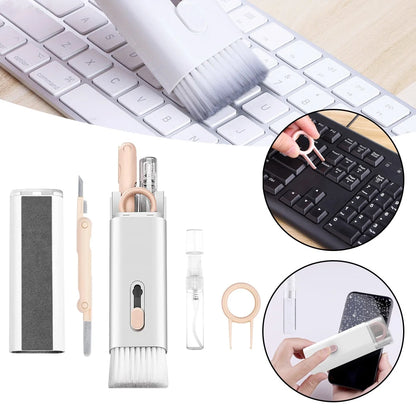 7-in-1 Electronics Cleaner Kit – AirPods, Keyboard, Phone, Laptop & Screen Cleaning Kit with Keycap Puller & Spray (Pink/White/Blue)