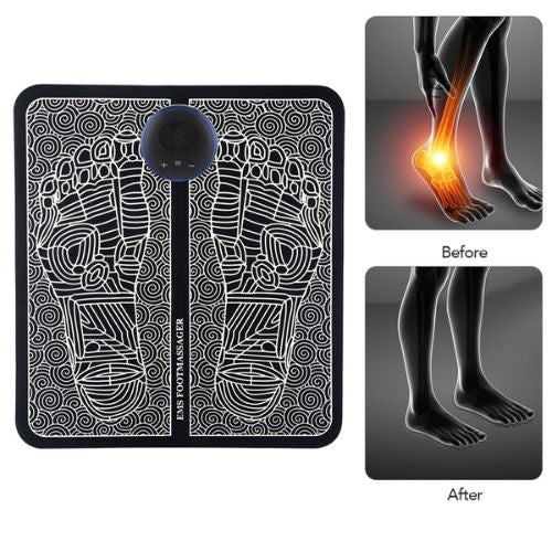 EMS Electric Foot Massager Mat – Portable USB Rechargeable Foot Stimulator Pad with Multiple Modes for Pain Relief