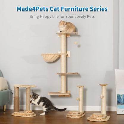 4-in-1 Cloud Cat Scratching Post with Ball Track & Groomer | Multi-Level Cat Tower Play Center