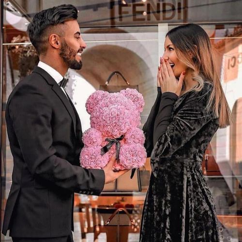 40 cm Rose Bear Teddy – Handmade Artificial Rose Flower Bear with Gift Box, Perfect Romantic Gift for Her