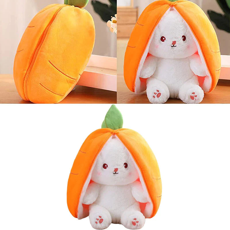 Reversible Bunny Plush Strawberry & Carrot – Double-Sided Flip Toy for Kids & Gifts